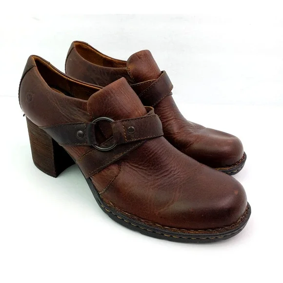 Born Deena Womens Size 8.5 Brown Leather Slip On 3" Heel Formal Booties Shoes - Picture 1 of 13